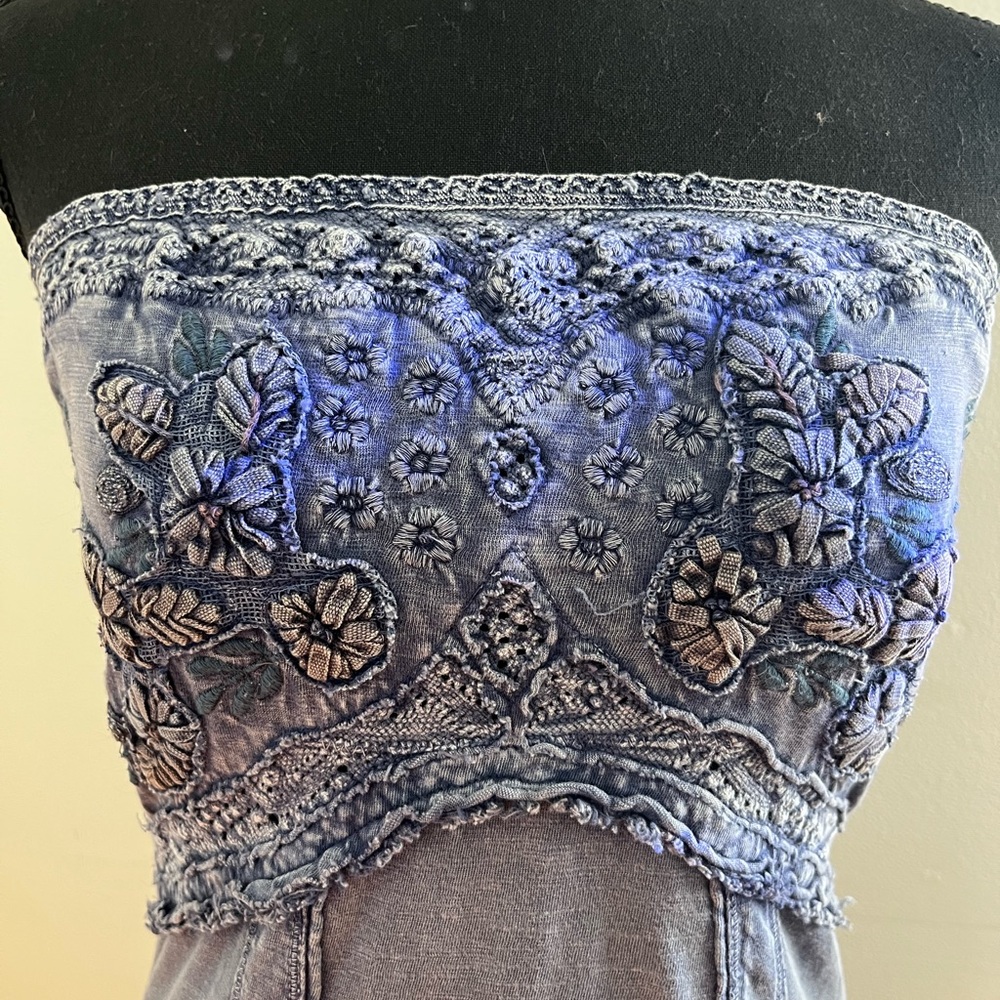 Vintage Free People Embroidered Denim Dress